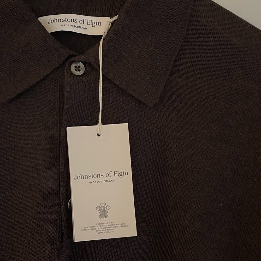 Johnstons of Elgin Wool Knit Polo Sweater XL Made in Scotland NWT - Picture 11 of 11